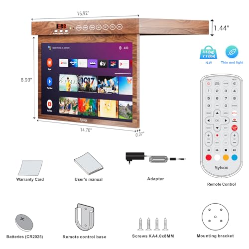 Televisor Inteligente SYLVOX Grano de Madera con Rotación de 360° y Diseño Compacto para Cocina, Recámara o RV