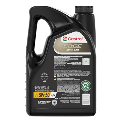 Castrol 03037 EDGE Gold 5W-30 Synthetic Motor Oil, 5 quart (API SL, ACEA A3/B4, BMW LL-01, MB-Approval 229.5, VW 502 00, VW 505 00)