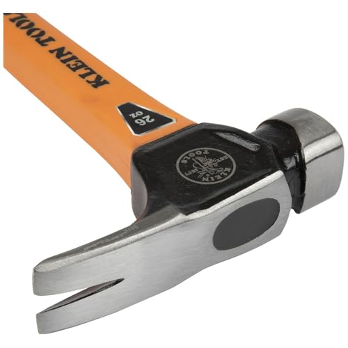 Klein Tools 832-26 Martillo fresado, mango de fibra de vidrio, resistente para postes de utilidad, cara fresada, color naranja de alta visibilidad