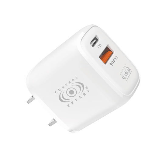 CONTROL EXPERT Turbo Cargador Tipo C y USB Puerto de Salida Universal PD 38W 12V 1.5A (Blanco)