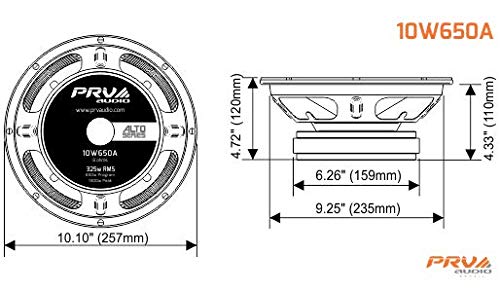 PRV AUDIO 10W650A Alto Series 10" Woofer 325 Watts RMS 8 ohms Pro Audio Speaker 97dB 2.5" VC (Single)