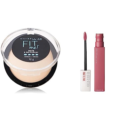 Maybelline Super Natural Polvo Compacto Matte, 220 Nat Beige, 12 gr + Labial Liquido Matte Larga Duracion Superstay, Matte Ink 15 Lover, 5 g