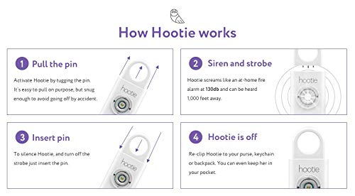 Hootie - Alarma de seguridad personal de 130 dB, llavero alarma, con luz estroboscópica, blanco