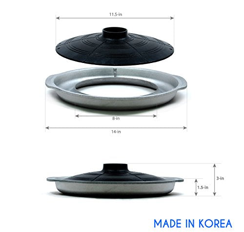 cookking – coreano tradicional Barbacoa parrilla, Caldero Tapa forma – Estufa antiadherente Interior/Al aire última intervensión sin humo barbacoa Grill de aluminio fundido sartén