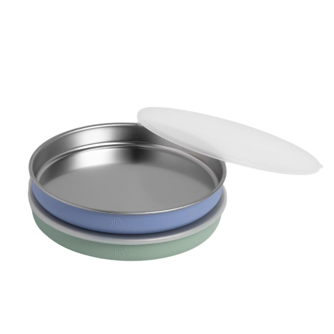 Elk and Friends - Plato de acero inoxidable no dividido con manga normal