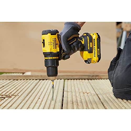 STANLEY Taladro Atornillador Inalámbrico 1/2" (13mm), 20V, Incluye 2 Baterías, Cargador y Caja para Herramientas, SBD710C2K