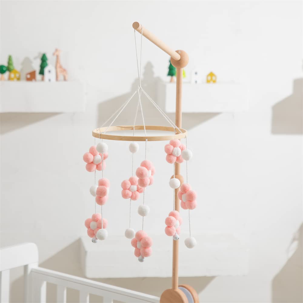 Móvil de bebé para cuna – Móvil de bebé bohemio moderno – Móvil de guardería para niña o niño – Flor colorida – Móvil de cuna para niños y niñas (rosa)
