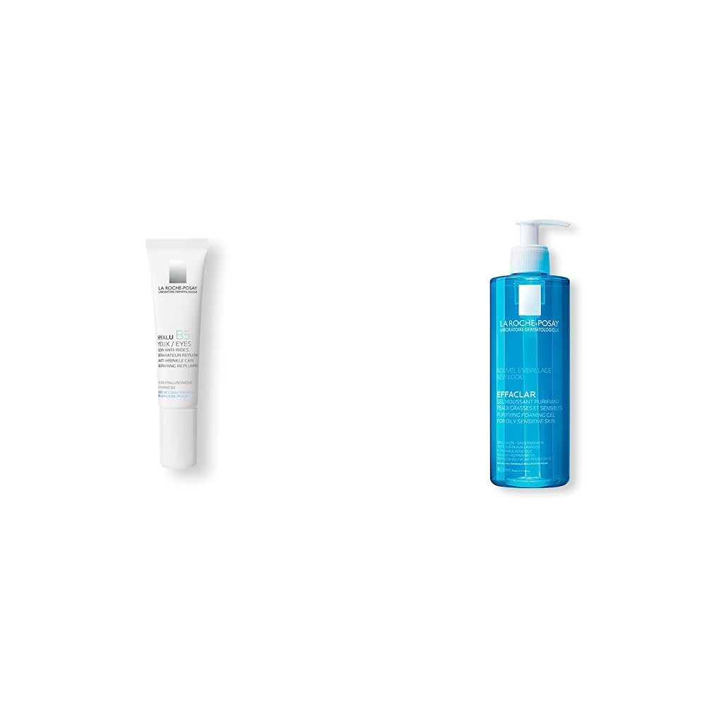 La Roche Posay Hyalu b5 contorno de ojo + La Roche Posay Effaclar Gel Purificante Gel Limpiador Facial para Piel Grasa, 400 ml