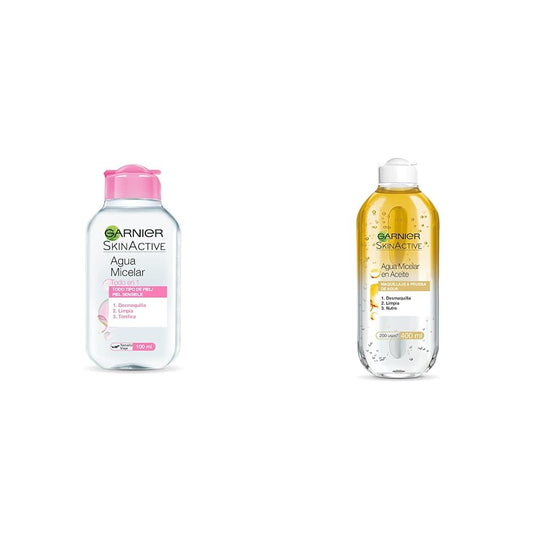 Garnier Skin Naturals Face Agua micelar Desmaquillante para Todo Tipo de Piel, 100 ml, Paquete de 1 + Garnier Skin Naturals Face Agua Micelar En Aceite, 400 Ml