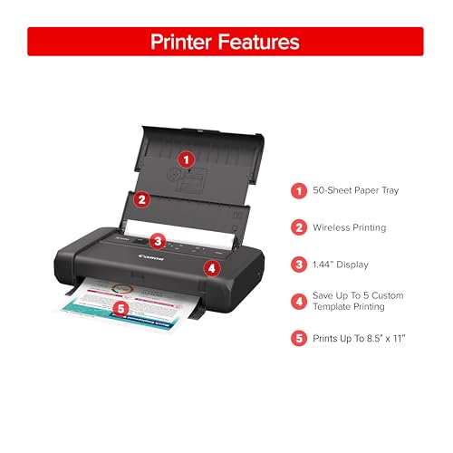 Canon PIXMA TR160 Impresora portátil inalámbrica, Bandeja de Papel de 50 Hojas y visualización de 1.44"