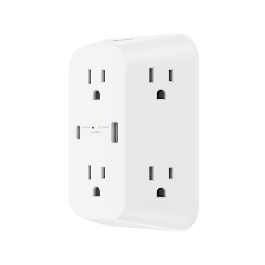 Belkin - Tira de alimentación con Protector de sobretensiones de 6 Tomas, Lista UL, Montaje en Pared con 6 tomacorrientes de CA, protección contra sobretensión, indicador LED, Puertos USB-C y USB-A