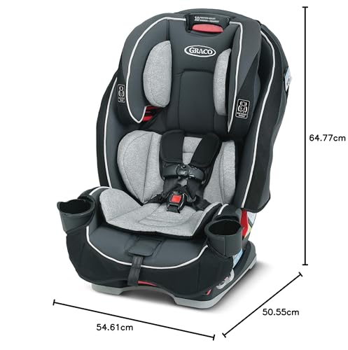 Graco SlimFit 3 en 1 Asiento de coche convertible, diseño que ahorra espacio, Darcie, adecuado para trasero y delantero, asiento elevador de respaldo alto con reposacabezas de 10 posiciones