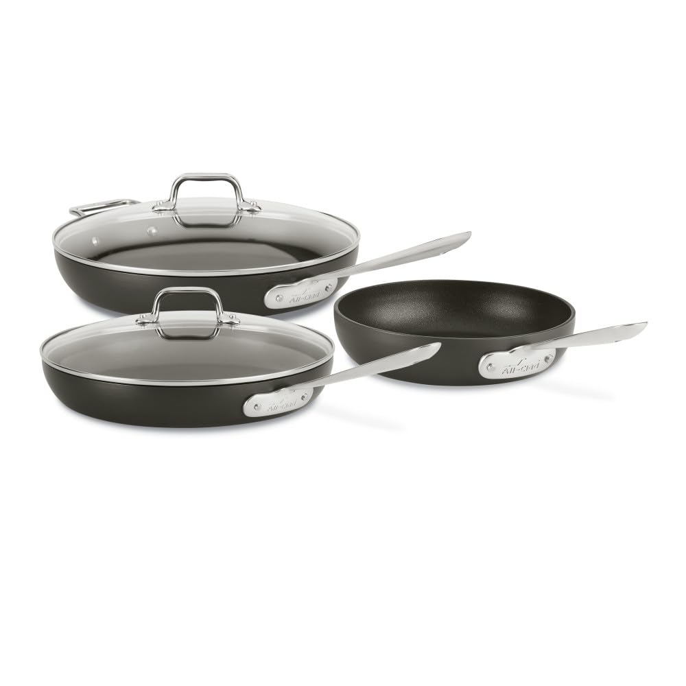 All-Clad HA1 Juego de utensilios de cocina anodizados duros antiadherentes, 8 pulgadas, 10 pulgadas y 12 pulgadas, negro