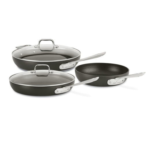 All-Clad HA1 Juego de utensilios de cocina anodizados duros antiadherentes, 8 pulgadas, 10 pulgadas y 12 pulgadas, negro