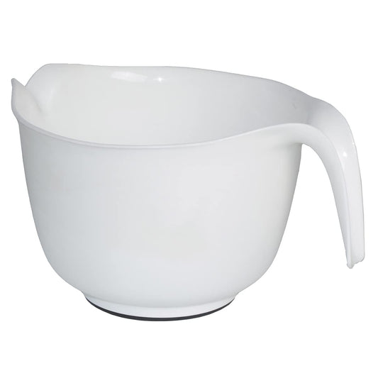 GLAD - tazón para mezclar con asa, 3 cuartos de galón, plástico resistente con boquilla de vertido y base antideslizante, apto para lavaplatos para cocinar y hornear, color blanco
