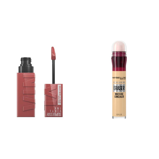 Labial líquido brillante Maybelline Super Stay Vinyl Ink Cheeky + Corrector de Maquillaje Instant Age Rewind, Neutralizer, 6 ml