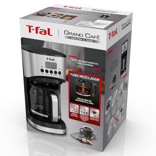 Cafetera de Filtro Permanente T-Fal Grand Café Inoxidable, 14 tazas, Programable, CM771D55