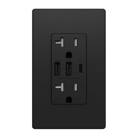 ELEGRP - Receptáculos de toma de corriente USB C de 3 puertos, toma de corriente USB de 30 W 6.0 A, toma de corriente USB de 20 amperios resistente a manipulaciones con puertos USB C, lista UL, placa