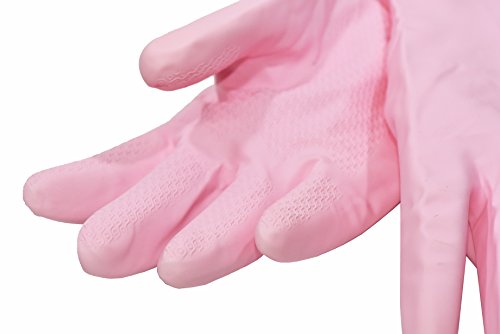 Finnhomy 31212 Household Gloves Latex free cleaning Gloves with soft fiber lining extra long cuff 15" and Vinyl Textured Grip (2 pair), Medium