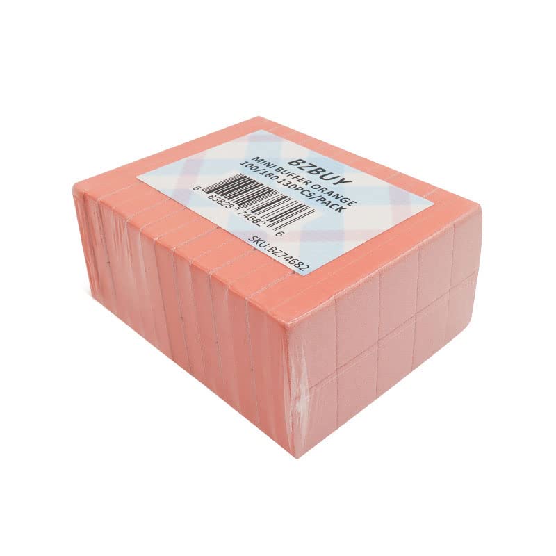 Bzbuy Lima de uñas mini naranja con bloque de tampón 100/180 grano 2 caras (130 unidades)
