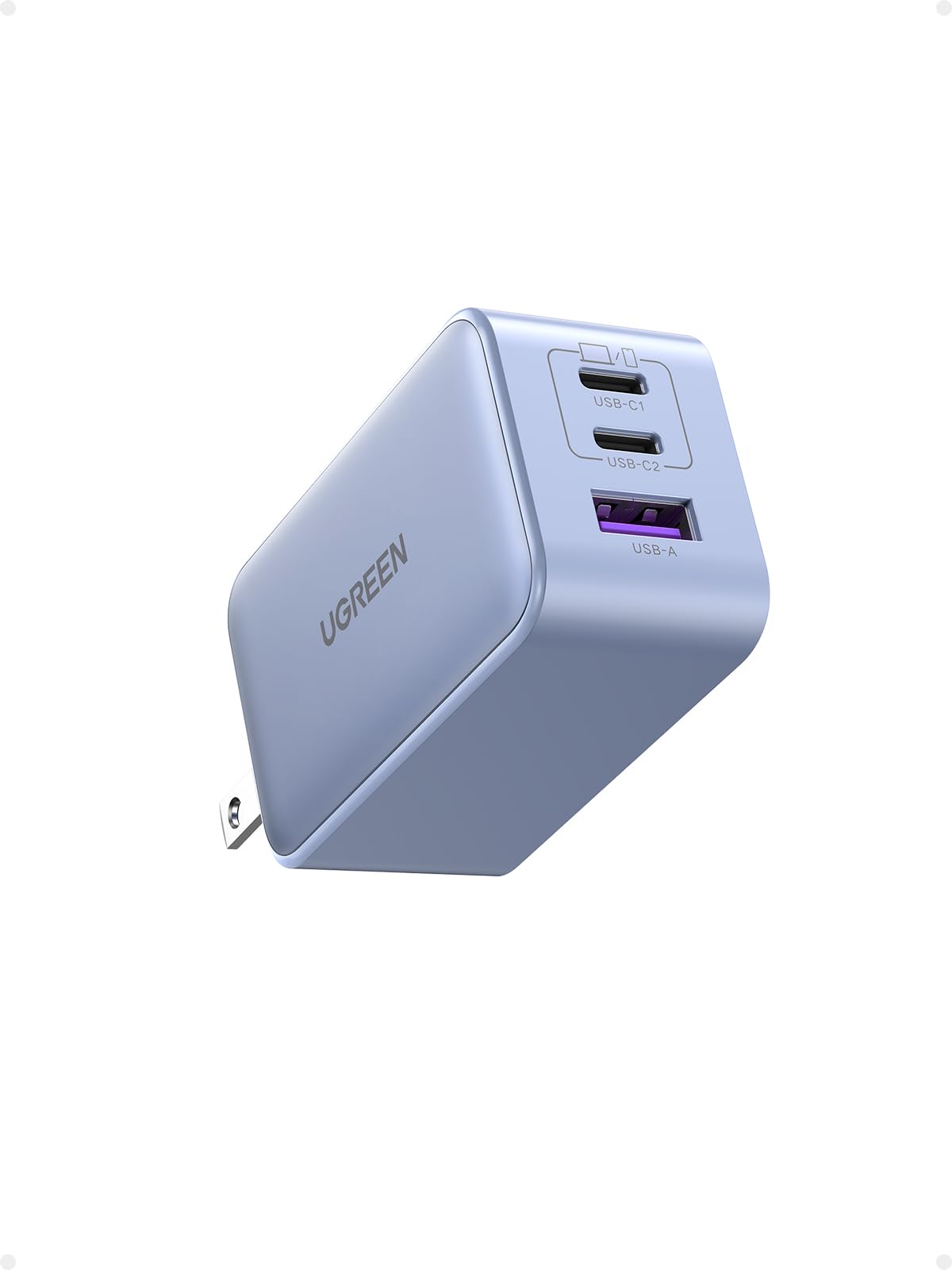 Cargador USB C UGREEN Nexode 65W Blanco Con 3 Puertos GAN Plegable y Portátil para Viajar