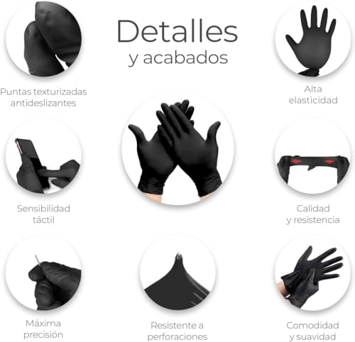 Guantes Desechables de Nitrilo Vinil Alta Calidad Negro Ajuste Perfecto Resistentes Sin Látex Sin Polvo Ambidiestros