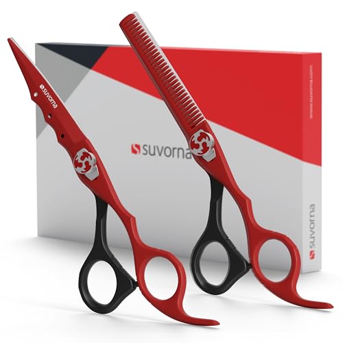 Suvorna Juego de tijeras para el cabello con tijeras para adelgazar, fabricadas con acero inoxidable para recortar y cortar, tijeras de corte de cabello de 6,5 pulgadas para adultos, hombres y mujeres