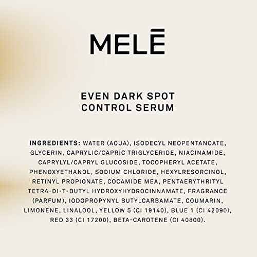 Mele Incluso las manchas oscuras reducen visiblemente las manchas oscuras, el tono desigual y los signos del suero de control del envejecimiento con niacinamida, vitamina E y Pro-Retinol 1 onza