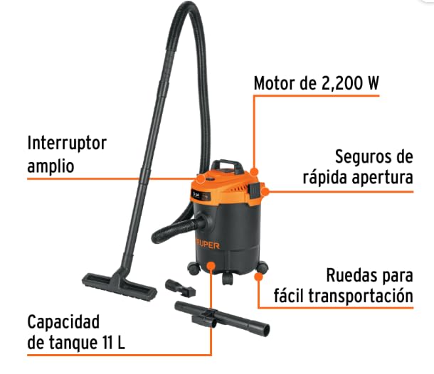 Aspiradora TRUPER Negra de Sólidos y Líquidos 3 GAL Plástica