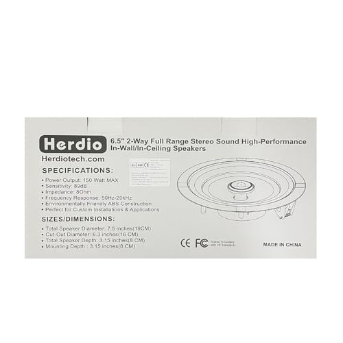 Herdio Altavoces de Techo de 6.5 Pulgadas, 600 vatios, Sistema de Altavoces empotrados para el hogar, Perfecto para Interiores, Cocina, Cine en casa, Dormitorio, Oficina, Patio Cubierto (4 Altavoces)