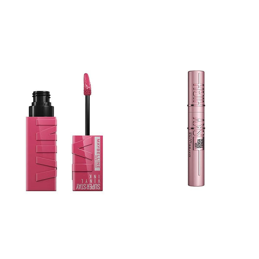 Labial líquido brillante Maybelline Super Stay Vinyl Ink Coy + Mascara lash sensational sky high lavable Negro