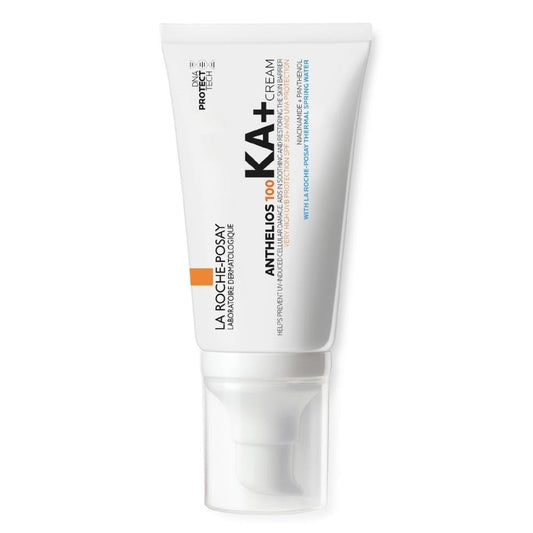 Protector solar Anthelios 100 KA+ con potente fórmula FPS 50+ para una protección extrema contra los rayos UV y el envejecimiento prematuro. ¡Cuida tu piel con lo mejor!