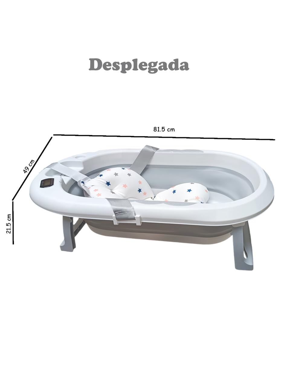 Dara Baby Tina de Baño para Bebé | Bañera Plegable y Portátil con Cojín | Cómoda y Segura | Baño Infantil | Bañera para recién nacidos. (Gris)