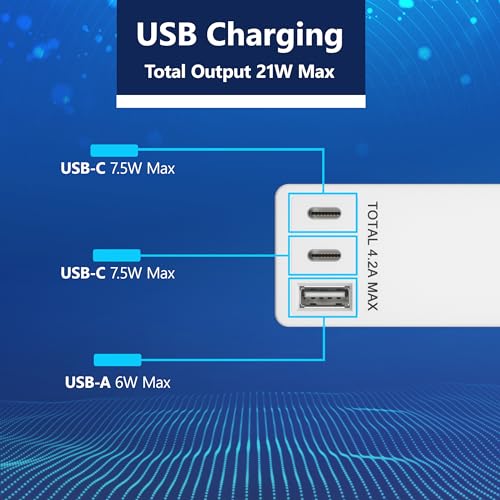 LIDER Extensor de toma protegido contra sobretensiones, tira de alimentación de 4 tomas, USB tipo A de 21 W y 2 puertos USB tipo C, enchufe de placa de pared ultrafino con extensor de cable, cara