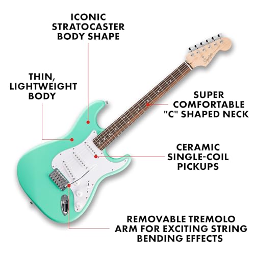 Fender Squier Debut Collection™ Stratocaster® Electric Guitar, Laurel Fingerboard, White Pickguard, Sea Foam Green