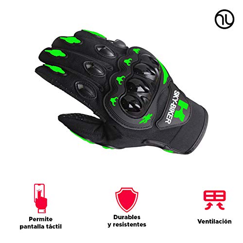 hanylish Guantes para Motociclista, Antideslizante, Cómodos y Ligeros para Hombre y Mujer, Protección Completa con Sensores Táctiles, Accesorios para Moto, Bicicleta y Senderismo (Negro - Verde, M)