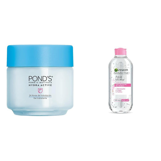 Pond's Hydra Active Gel Hidratante con ácido hialurónico 110 g + Garnier Skin Naturals Face Agua Micelar Desmaquillante para Todo Tipo de Piel 400 ml