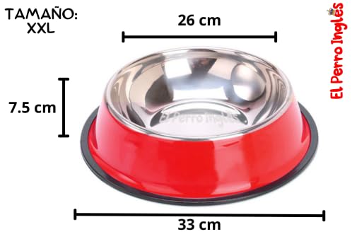 El Perro Inglés Plato de Acero Inoxidable para Mascotas, Diferentes Colores, Excelente Calidad. (Rojo, XXL (96oz))