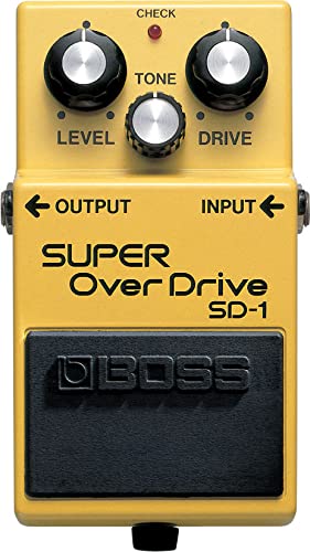Boss SD-1 Super OverDrive Paquete con adaptador de corriente, cable de instrumento, cable de conexión y púas BOSS