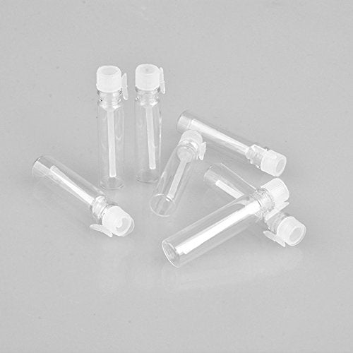 Enslz 1ml 100Pcs Mini Sample Cute Glass travel Oil Perfume Bottle With drop& Spray Empty Sample Bottle for Essential Oils Aromatherapy (1ml)