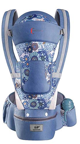 Manta Raya Porta Bebés Cangurera con Cinturon porta objetos Removible Súper Versátil (Azul Estampado)