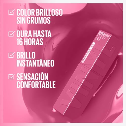 Maybelline Labial líquido brillante de larga duración, Superstay Vinyl Ink tono Edgy 165, 4.2ml