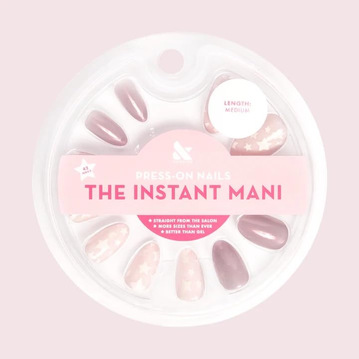 Olive & June Uñas Postizas Instantáneas, 42 Uñas Postizas Con Pegamento (Mezcla De Cabello De Sirena Y Superestrellas, Medianas)