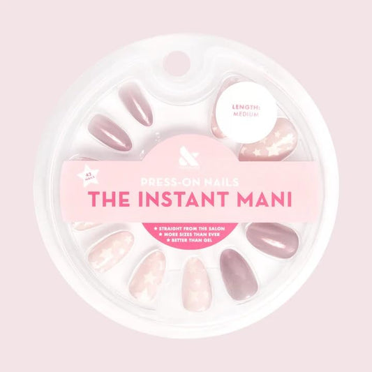 Olive & June Uñas Postizas Instantáneas, 42 Uñas Postizas Con Pegamento (Mezcla De Cabello De Sirena Y Superestrellas, Medianas)