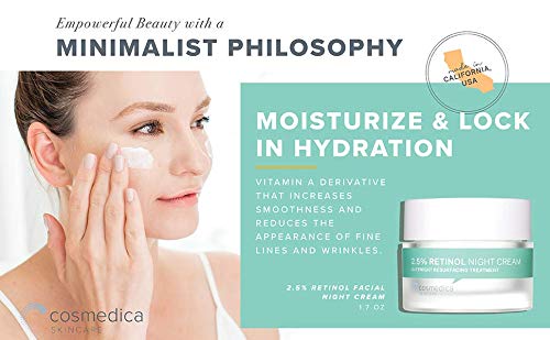 Cosmedica Skincare CREMA DE RETINOL AL 2.5%. Combate el acné y suaviza líneas de expresión. Con Aloe Vera y Extracto de Te verde.