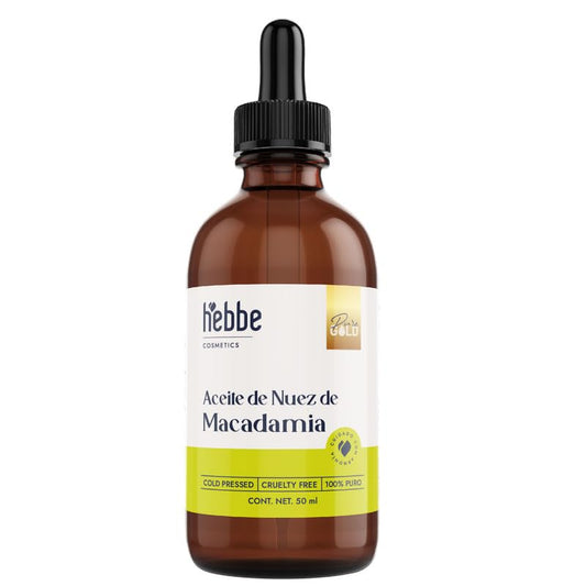 Hebbe Aceite de Nuez de Macadamia 50 ml | Prensado en Frío 100% Puro | Hidratante Piel y Cabello | Textura Ligera sin Grasa | Nutritivo