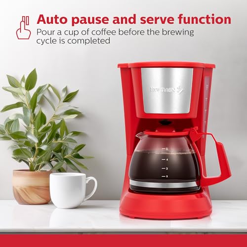 Cafetera de Goteo Holstein Housewares Roja con Filtro Permanente y Jarra de Vidrio para 5 Tazas