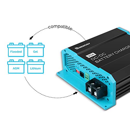 Renogy Cargador de batería a bordo de 12 V 20 A CC a CC para inundados, gel, AGM y litio, utilizando carga multietapa en caravanas, vehículos comerciales, barcos, yates, 20 A