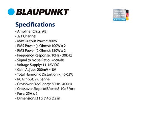 BLAUPUNKT AMP2002 Blaupunkt Amplificador de 2 canales de 300 W
