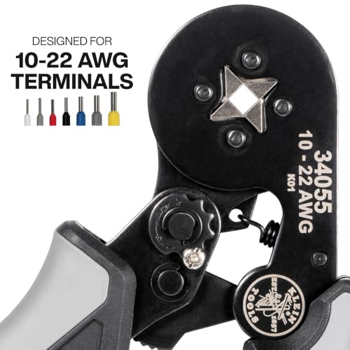 Klein Tools 34055 Pinza ponchadora cuadrada de férulas para cable de 10-22 AWG